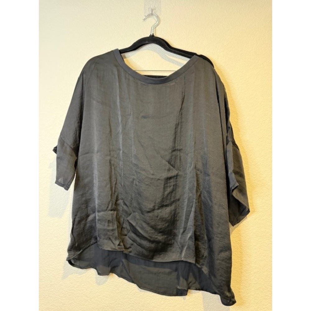 Adore Me 2pc Womens 2X Black Satin Pajama Set Oversized Top Flutter Shorts NWT